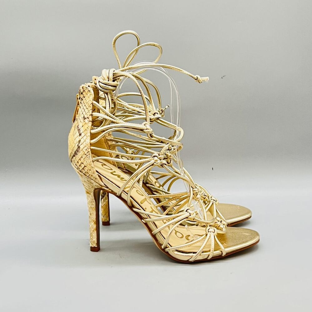 Sam Edelman Sandals Womens 7 Gold Leather Adella Gladiator Lace Up Heel Shoes